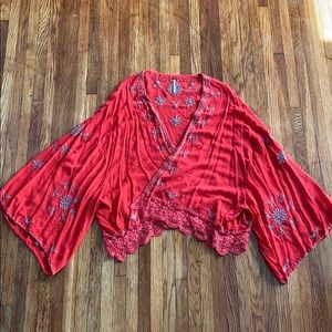Free People cover-up top in soft red